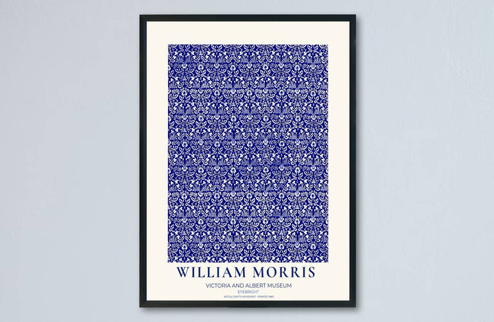 High quality art print showing William Morris Eyebright vintage botanical artwork, meticulously produced to ensure long lasting color stability and stunning visual appeal in modern home interiors.