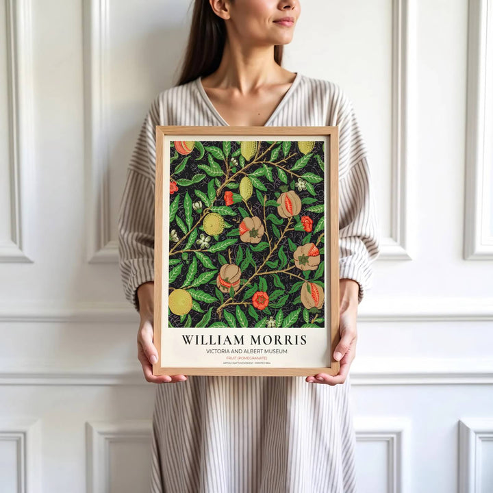 Museum-quality reproduction of the dark William Morris Fruit Pomegranate wallpaper layout, printed on archival matte paper for long-lasting color depth. Find premium framed, unframed, and canvas options available at MapYourDreams.