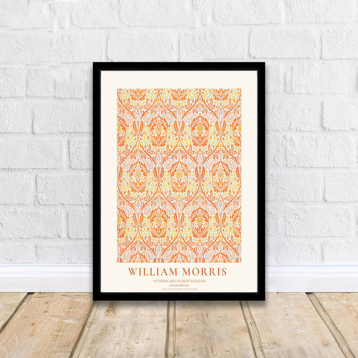 Classic English decorative poster showcasing the 1888 William Morris Golden Bough design, ideal for dining nooks and living rooms. Browse fine framed, unframed, and canvas options available at MapYourDreams.