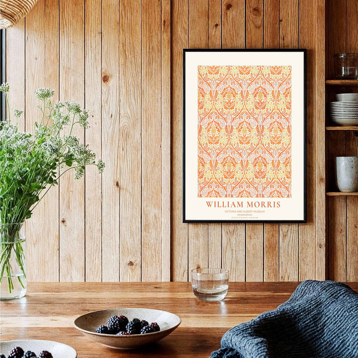Museum-quality reproduction of the William Morris Golden Bough wallpaper layout, printed on archival matte paper for bright color stability. Find framed, unframed, and canvas options available at MapYourDreams.