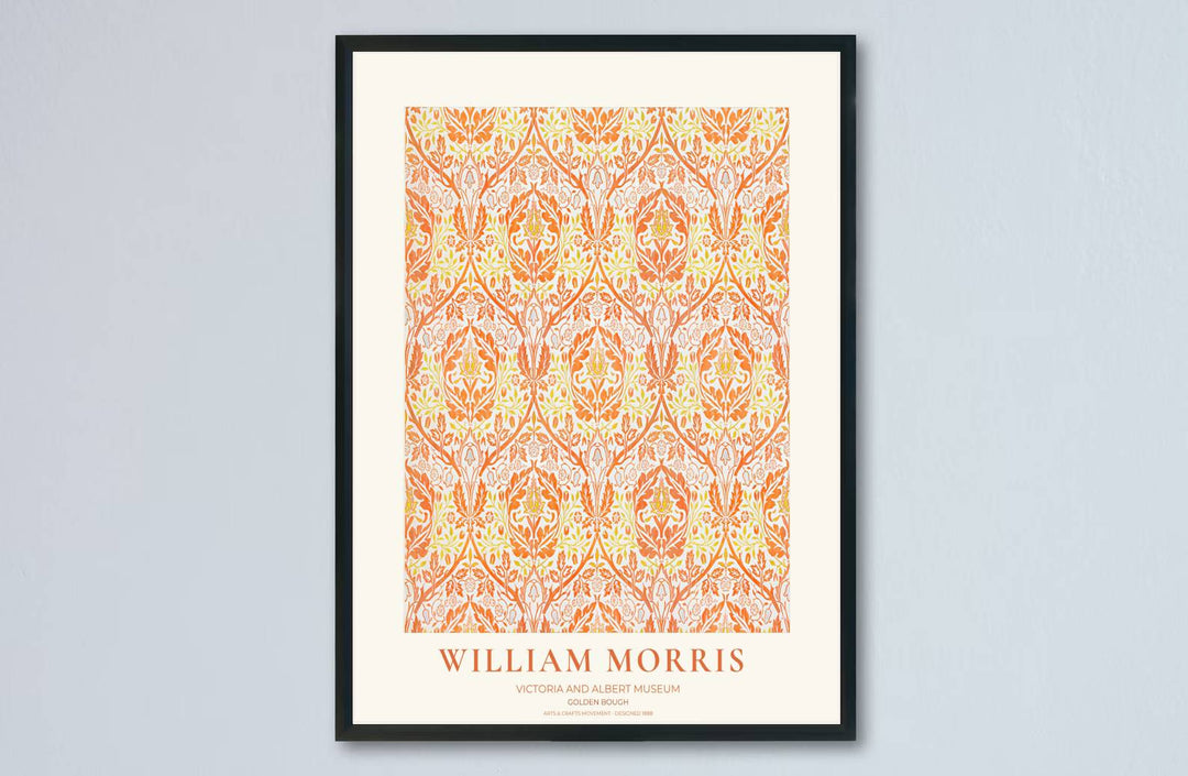 Intricate foliage and damask pattern art print by William Morris, ideal for creating an invigorating focal point in modern interiors. MapYourDreams offers museum-grade framed, unframed, and canvas options available.