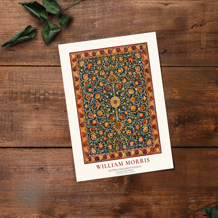 Elegant William Morris heritage rug pattern print framed by a clean cream museum exhibition border. Explore durable framed, unframed, and canvas options available from MapYourDreams.