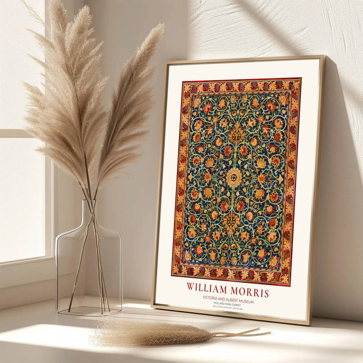 Beautiful William Morris Holland Park Carpet artwork showcasing 19th-century textile graphics and symmetry. MapYourDreams presents professional framed, unframed, and canvas options available for display.