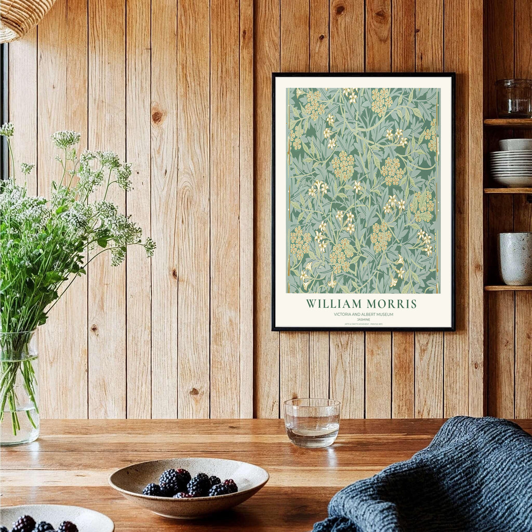 Museum-quality reproduction of the green William Morris Jasmine layout, printed on archival matte paper. Find framed, unframed, and canvas options available at MapYourDreams.
