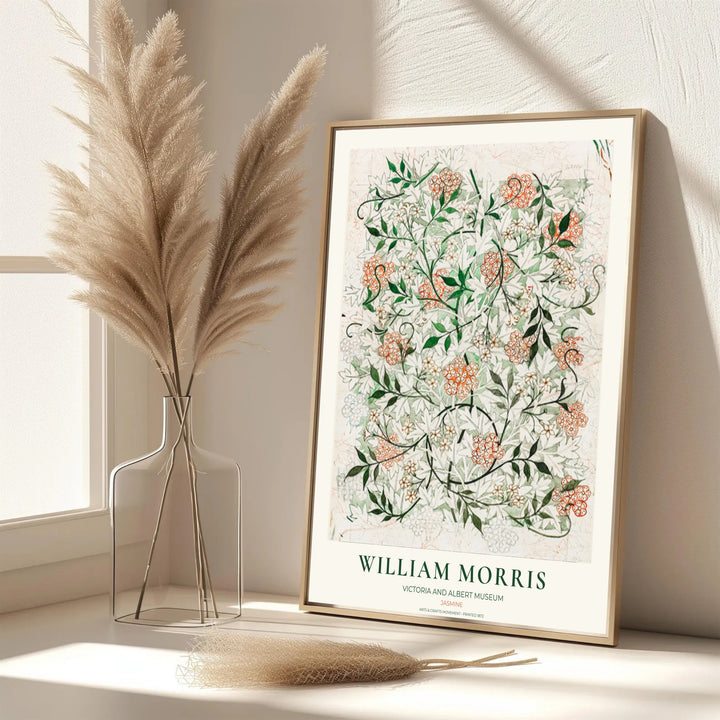 Beautiful William Morris Jasmine Sketch artwork showcasing historic 19th-century wallpaper design processes. MapYourDreams presents professional framed, unframed, and canvas options available for display.