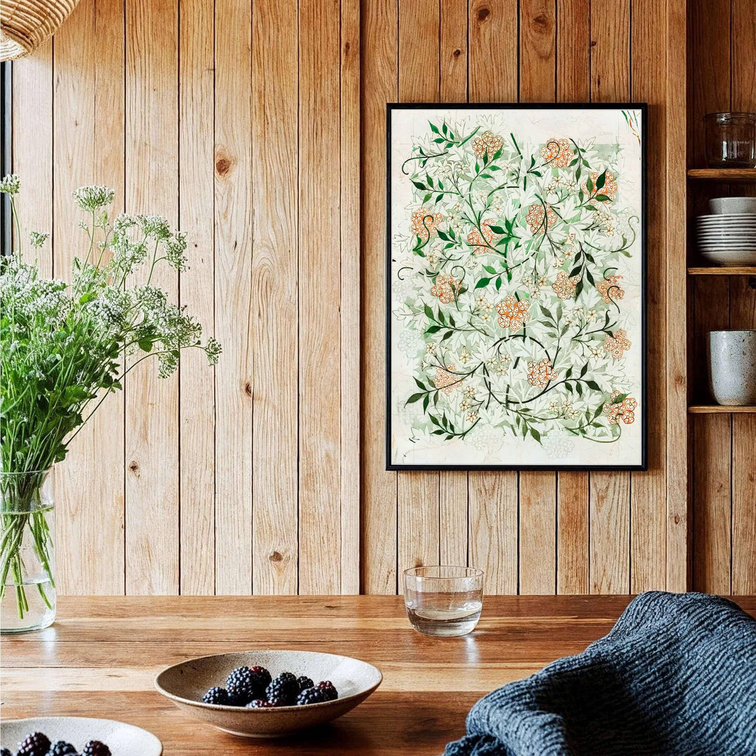 Museum-quality reproduction of the full-bleed William Morris Jasmine wallpaper draft, printed on archival matte paper. Find framed, unframed, and canvas options available at MapYourDreams.