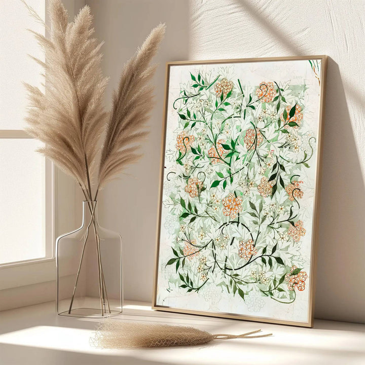 Beautiful William Morris Jasmine full-bleed sketch artwork showcasing historic 19th-century wallpaper design processes. MapYourDreams presents professional framed, unframed, and canvas options available for display.