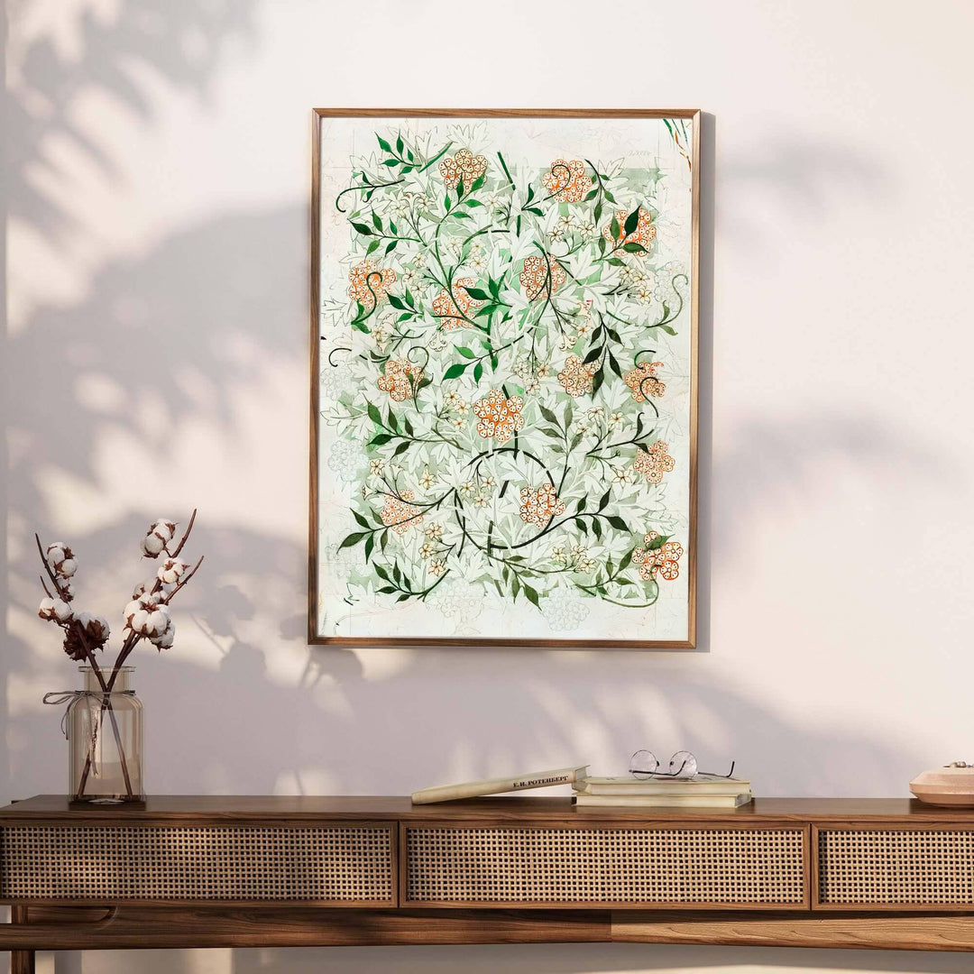 Archival full-bleed art print of the original William Morris Jasmine sketch without museum borders. Discover our tailored framed, unframed, and canvas options available at MapYourDreams.