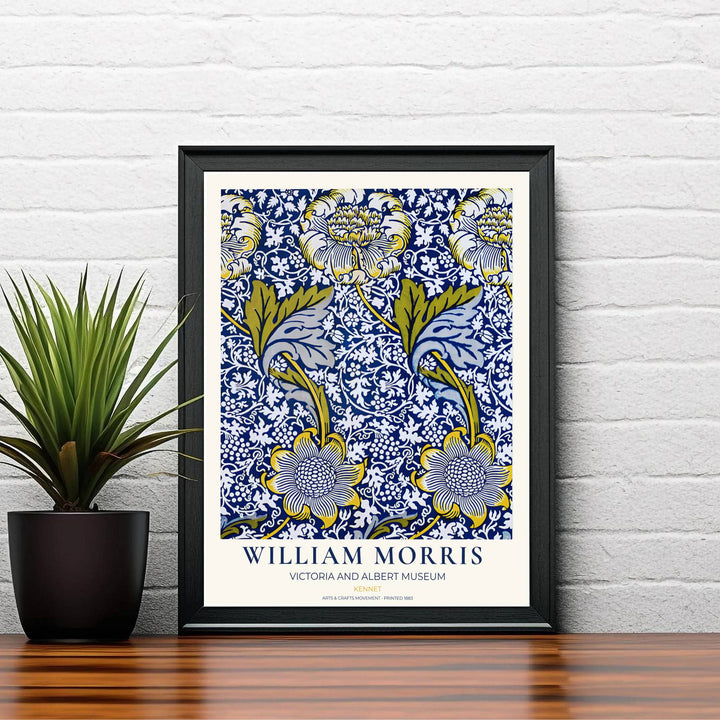 Museum-quality reproduction of the blue William Morris Kennet textile layout, printed on archival matte paper. Find framed, unframed, and canvas options available at MapYourDreams.