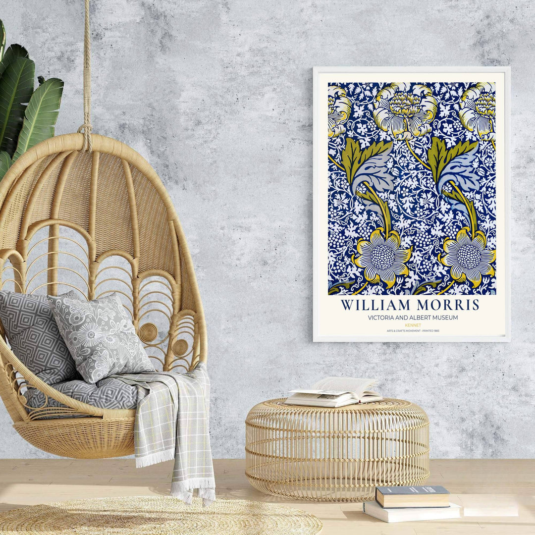 Colorful floral tapestry print illustrating William Morris Kennet foliage, designed for bright interior schemes. Select fine framed, unframed, and canvas options available at MapYourDreams.