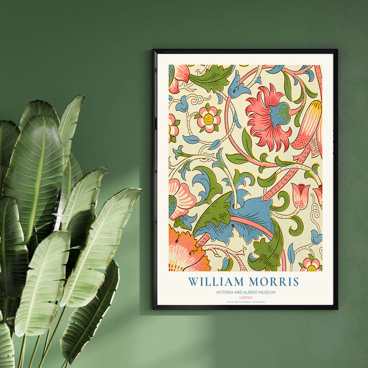High-contrast botanical pattern artwork by William Morris featuring Lodden floral motifs for gallery walls. Order archival framed, unframed, and canvas options available at MapYourDreams now.