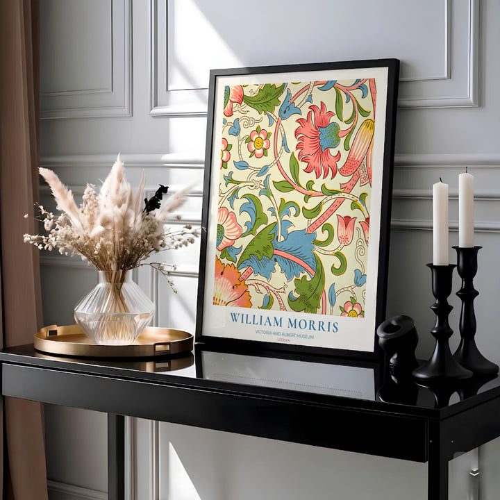 Historic Arts and Crafts Movement wall art print displaying the William Morris Lodden layout in colorful tones. Discover premium framed, unframed, and canvas options available at MapYourDreams.