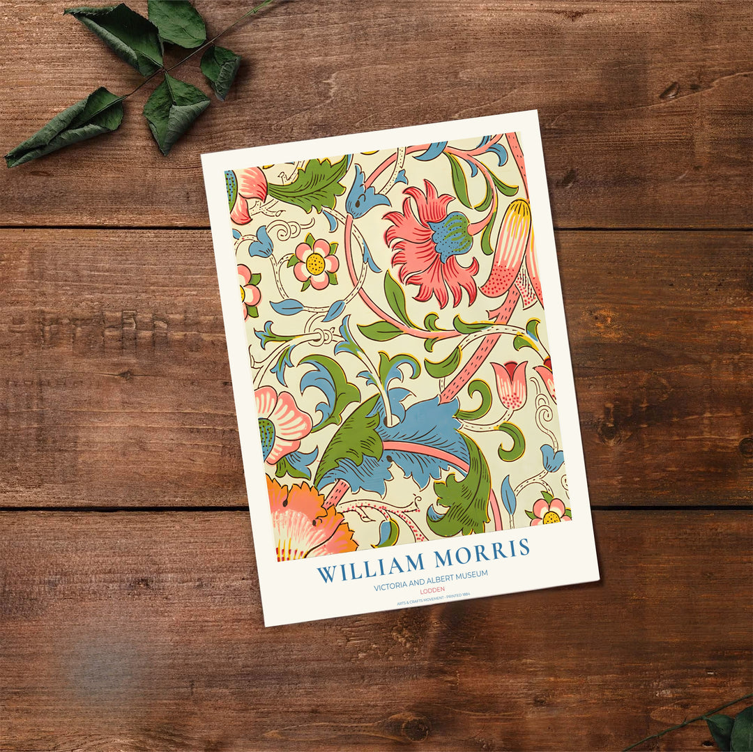 Vibrant cream pink botanical decor print featuring Lodden foliage by William Morris, framed in a clean layout. Order your favorite framed, unframed, and canvas options available at MapYourDreams.