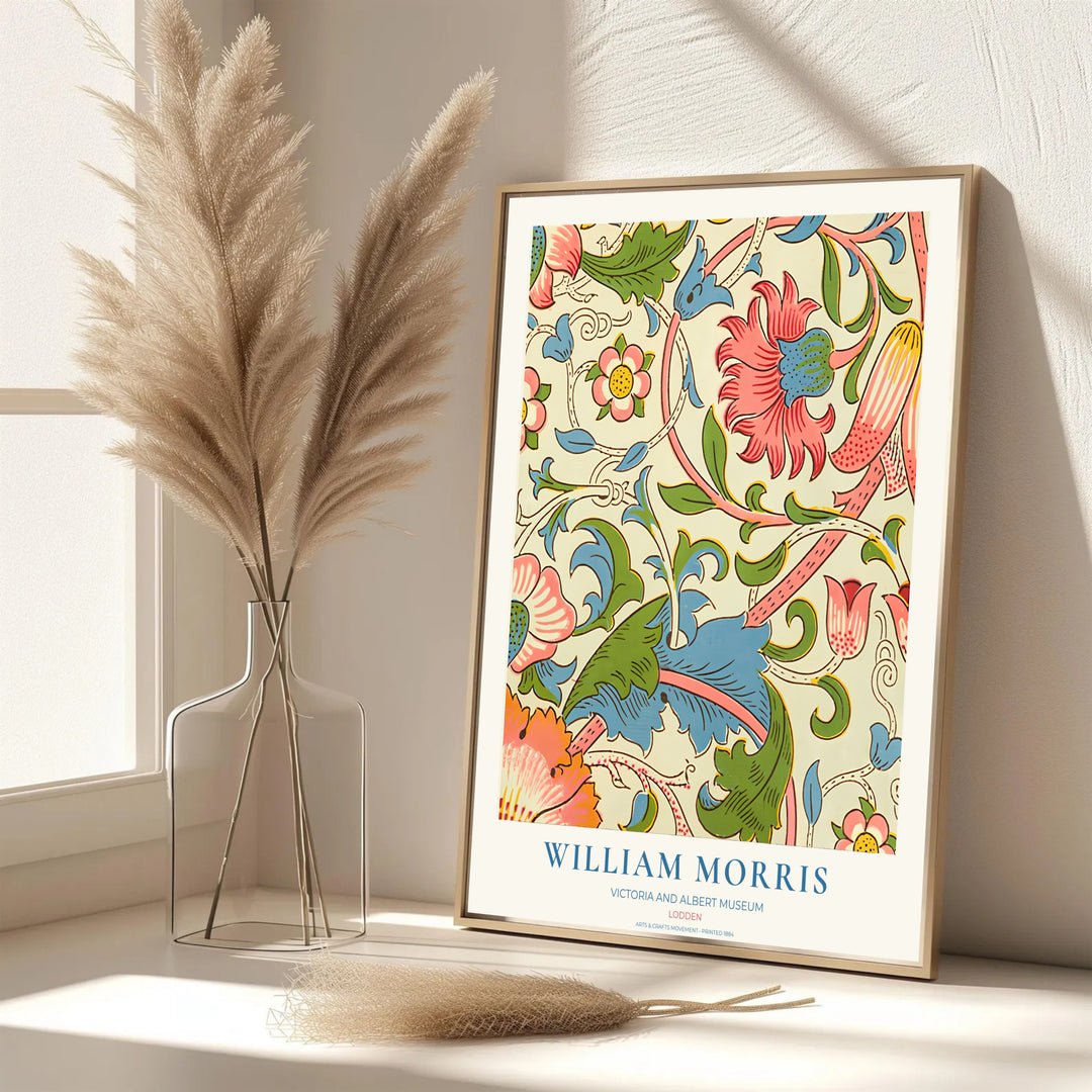 Beautiful William Morris Lodden artwork showcasing 19th-century textile graphics on a warm cream field. MapYourDreams presents professional framed, unframed, and canvas options available for display.