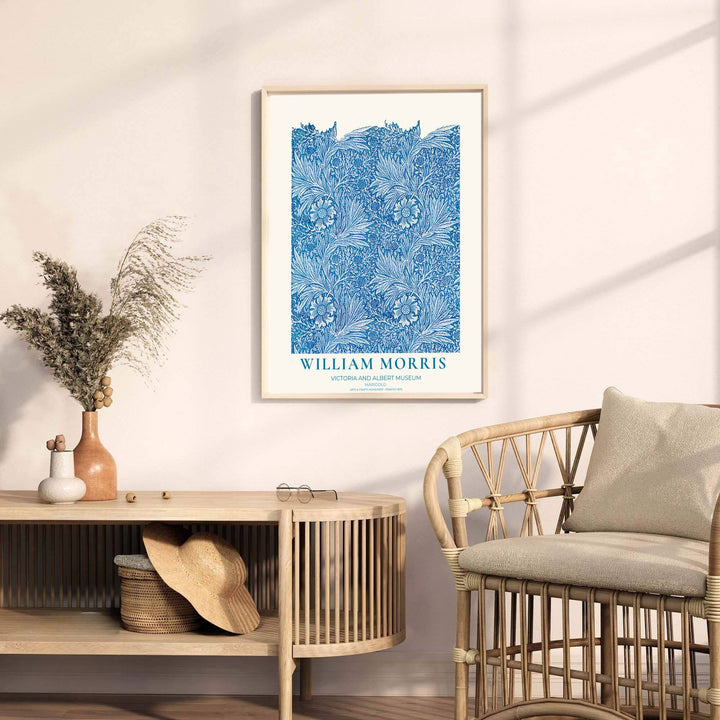 Sophisticated bedroom wall art print highlighting William Morris&