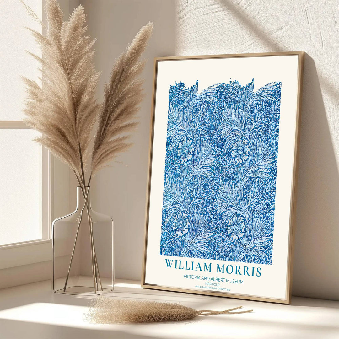 Beautiful William Morris Marigold artwork showcasing 19th-century wallpaper graphics on a soft cream field. MapYourDreams presents professional framed, unframed, and canvas options available for display.