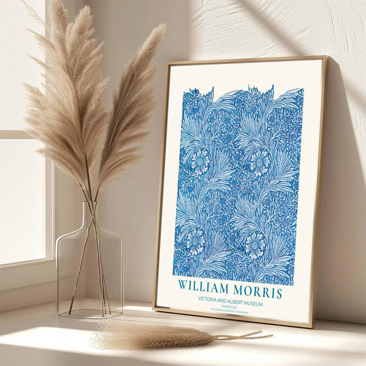 Beautiful William Morris Marigold artwork showcasing 19th-century wallpaper graphics on a soft cream field. MapYourDreams presents professional framed, unframed, and canvas options available for display.