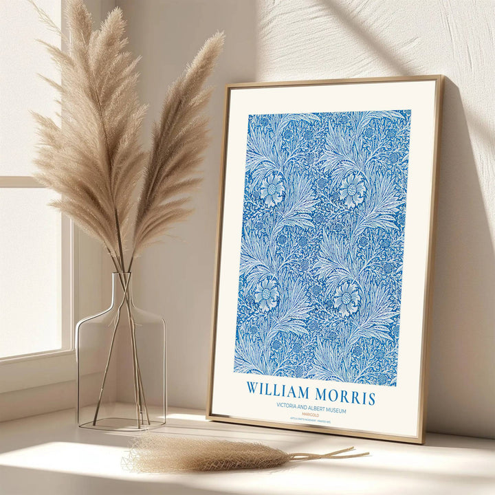 Beautiful William Morris Marigold artwork showcasing 19th-century wallpaper graphics on a soft cream field. MapYourDreams presents professional framed, unframed, and canvas options available for display.