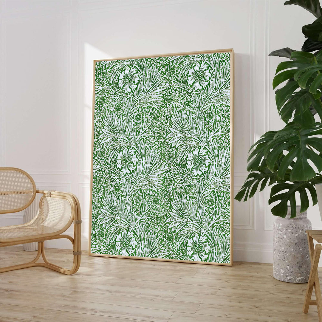 Simple and elegant forest green botanical poster by William Morris, perfect for bedroom wall decor. Select your favorite framed, unframed, and canvas options available at MapYourDreams for a peaceful aesthetic.