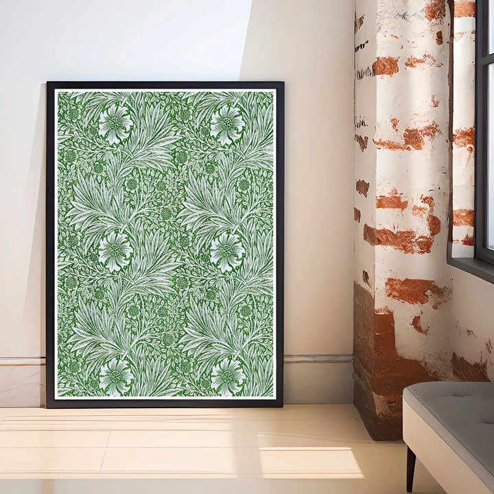 Seamless edge-to-edge green floral print inspired by 19th-century William Morris wallpaper designs. MapYourDreams brings you fine art framed, unframed, and canvas options available to elevate your gallery wall.