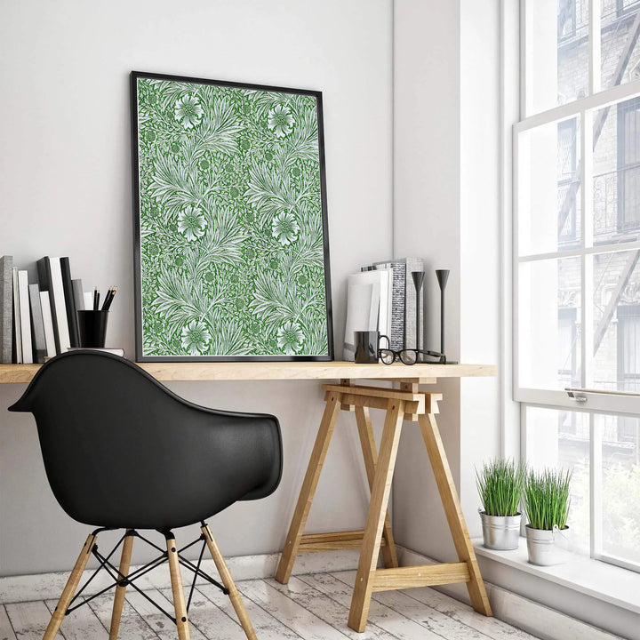 Peaceful forest green wall art print highlighting William Morris&