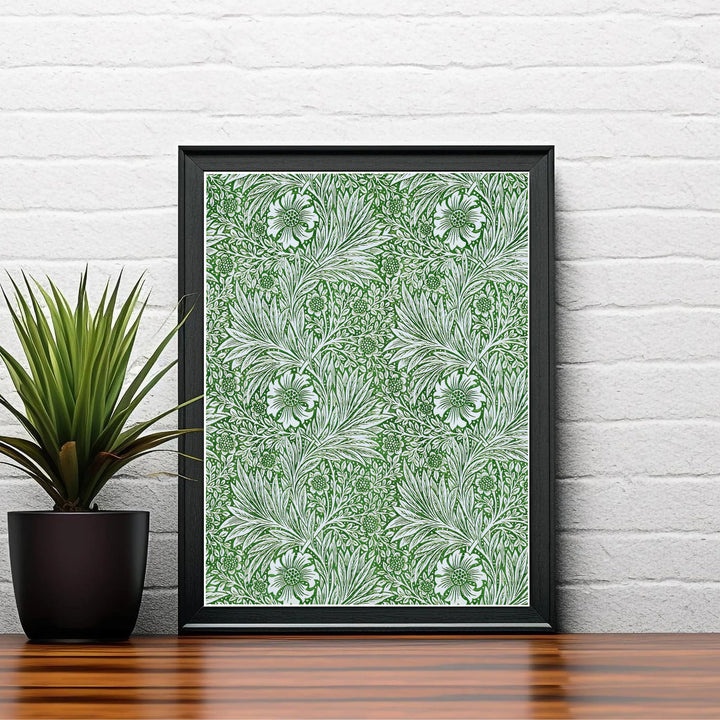 Winding cream flower stems and green leaves in a high-quality full-bleed print from MapYourDreams. Browse our collection of elegant framed, unframed, and canvas options available for modern home wall decor.