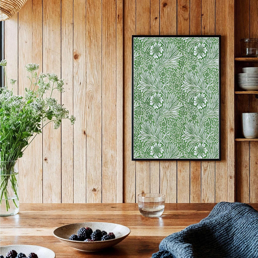 Archival quality William Morris green botanical poster printed on durable matte paper for lasting color. Find stunning framed, unframed, and canvas options available at MapYourDreams to complement your artwork.