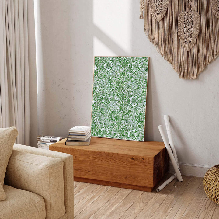 Restored 1875 William Morris green botanical artwork combining historic craft with modern styling. MapYourDreams delivers beautiful framed, unframed, and canvas options available to suit your home.