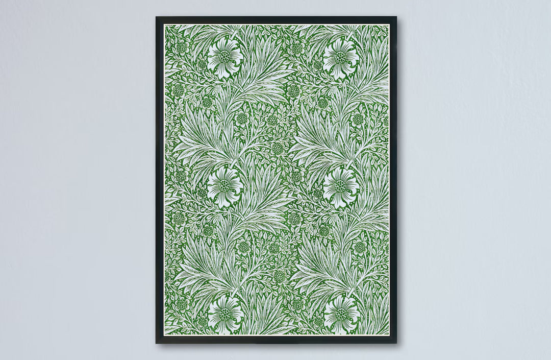 Vintage English floral print showing a dense tapestry of green leaves and cream flowers from MapYourDreams. Select archival framed, unframed, and canvas options available to complete your wall design.