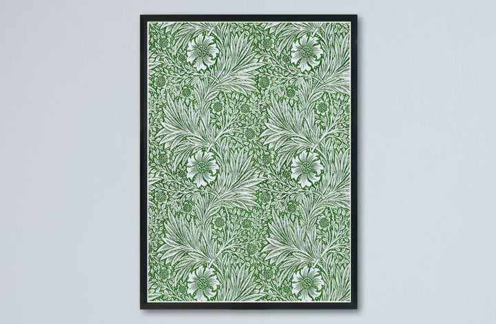 Vintage English floral print showing a dense tapestry of green leaves and cream flowers from MapYourDreams. Select archival framed, unframed, and canvas options available to complete your wall design.