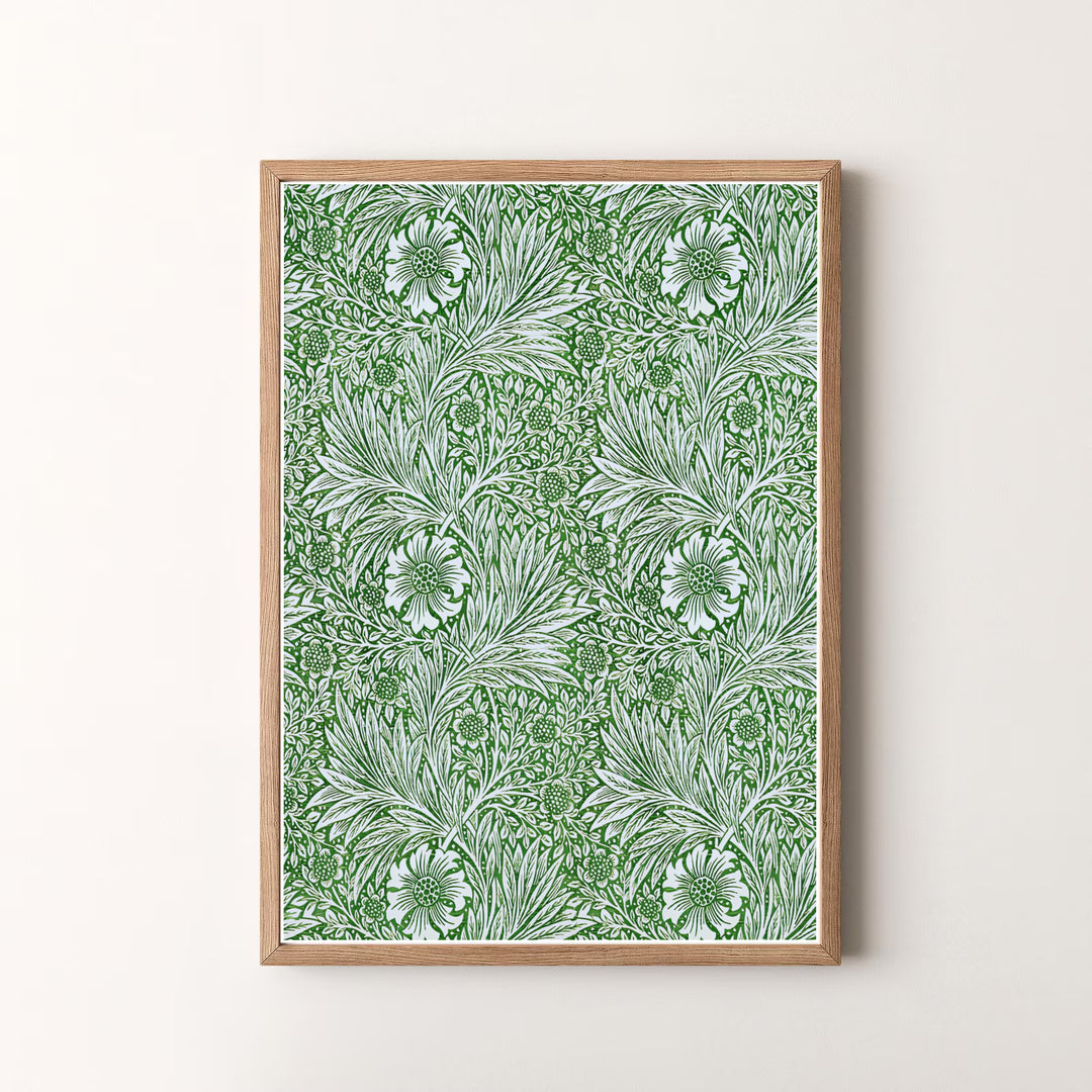 Timeless William Morris green botanical print, bringing natural vintage charm to modern home decor setups. MapYourDreams offers stylish framed, unframed, and canvas options available for every room.