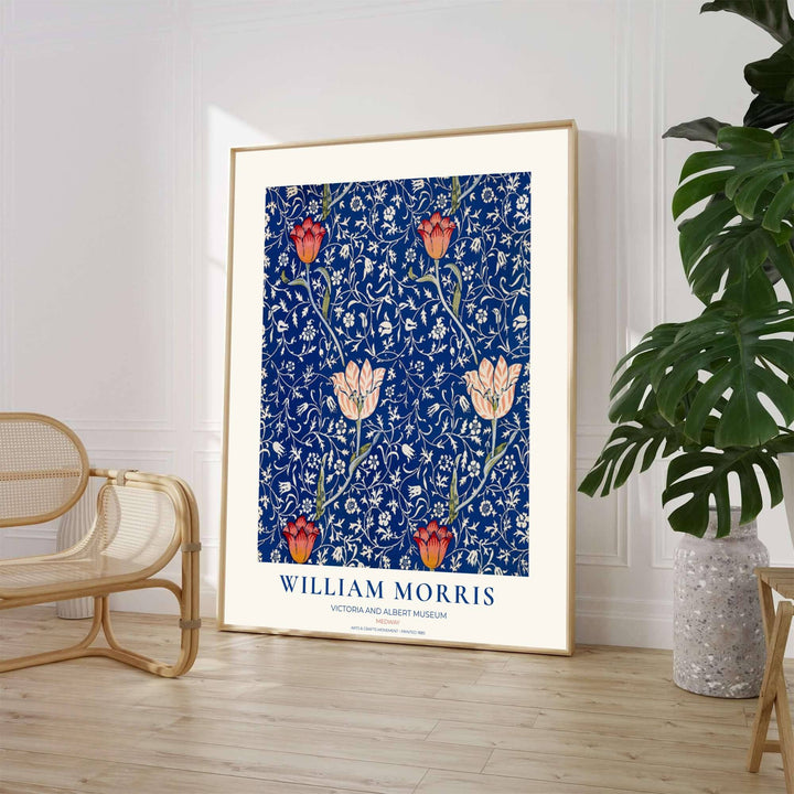 Timeless William Morris Medway botanical print, bringing Victorian red tulip charm to modern home decor. MapYourDreams offers stylish framed, unframed, and canvas options available for every room.