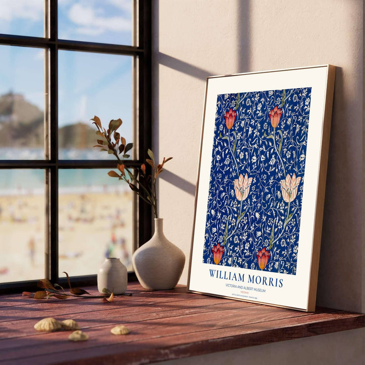 Dramatic cobalt blue wall art print highlighting William Morris&