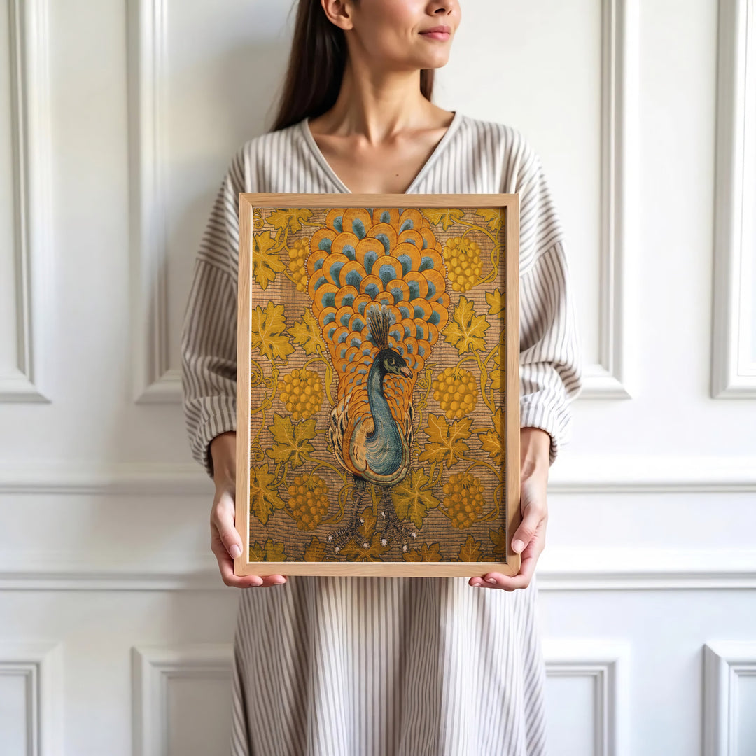 Classic British craftsmanship shines in this William Morris Peacock Vine illustration with a full-bleed design. Order custom framed, unframed, and canvas options available at MapYourDreams to establish a striking living room accent.