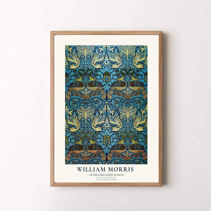 Vibrant teal gold peacock poster for gallery walls, printed with fade-resistant archival inks. Find beautiful framed, unframed, and canvas options available at MapYourDreams for your home space.
