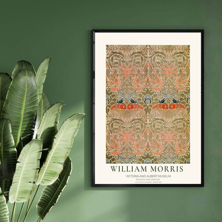 Terracotta birds and mythical creatures weave through a dense olive backdrop in this classic V&amp;A art layout. MapYourDreams delivers museum-grade framed, unframed, and canvas options available with fast, reliable shipping choices.