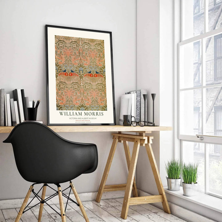 Bring rustic Victorian charm into dining rooms using this olive and salmon-toned tapestry exhibition layout. MapYourDreams features custom framed, unframed, and canvas options available to match warm wood furniture and neutral walls.