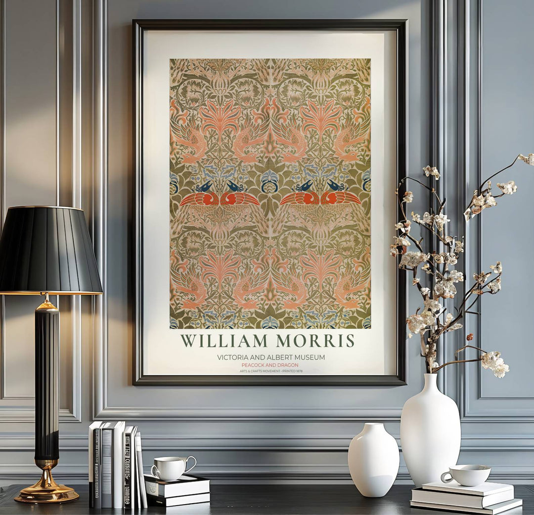 Historical wool tapestry patterns recreated on archival matte paper bring authentic vintage texture indoors. MapYourDreams presents professional framed, unframed, and canvas options available to suit your personal picture frame style.