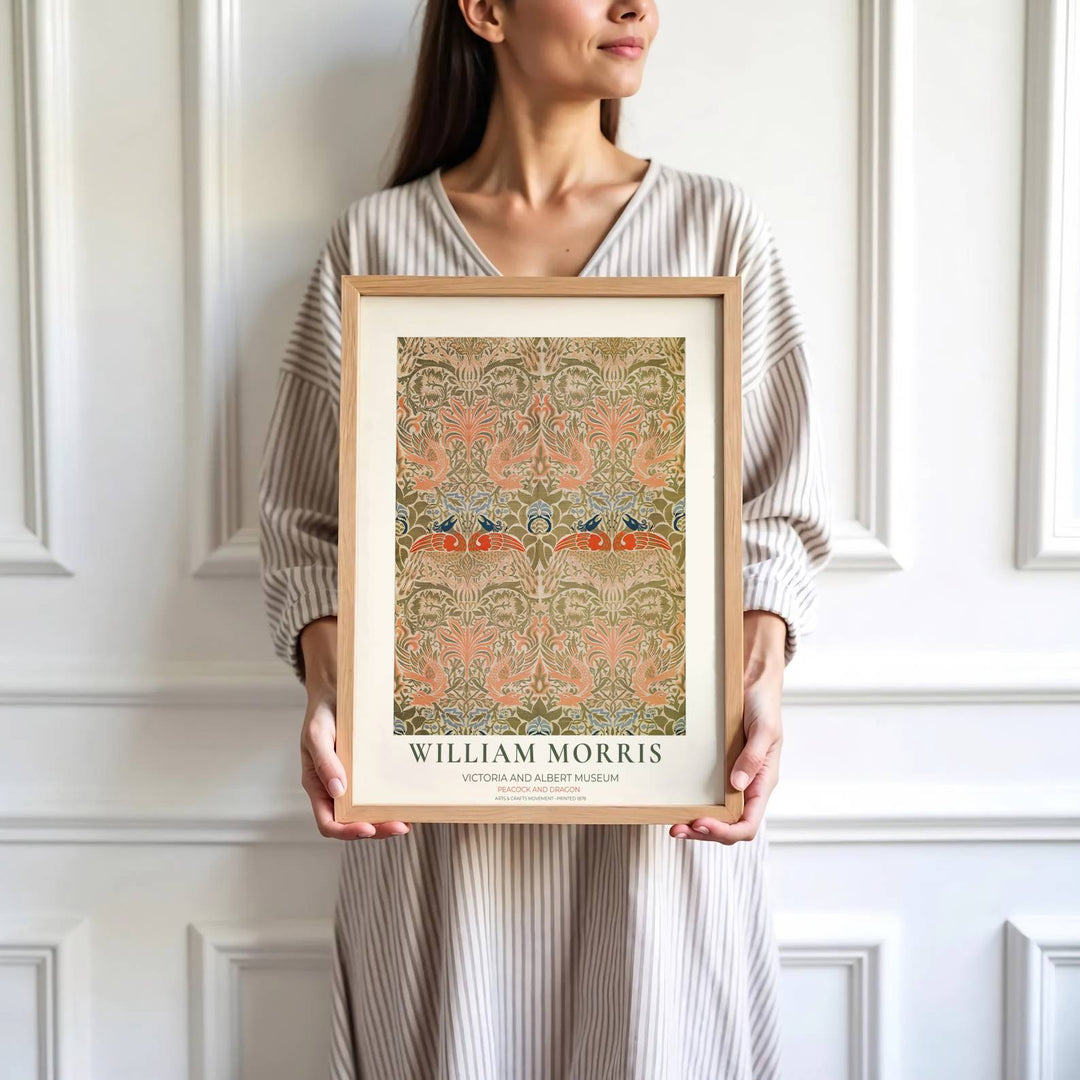 Muted green and terracotta wall decor inspired by 19th-century British decorative textile prints. MapYourDreams brings tailored framed, unframed, and canvas options available to match your unique home aesthetic.