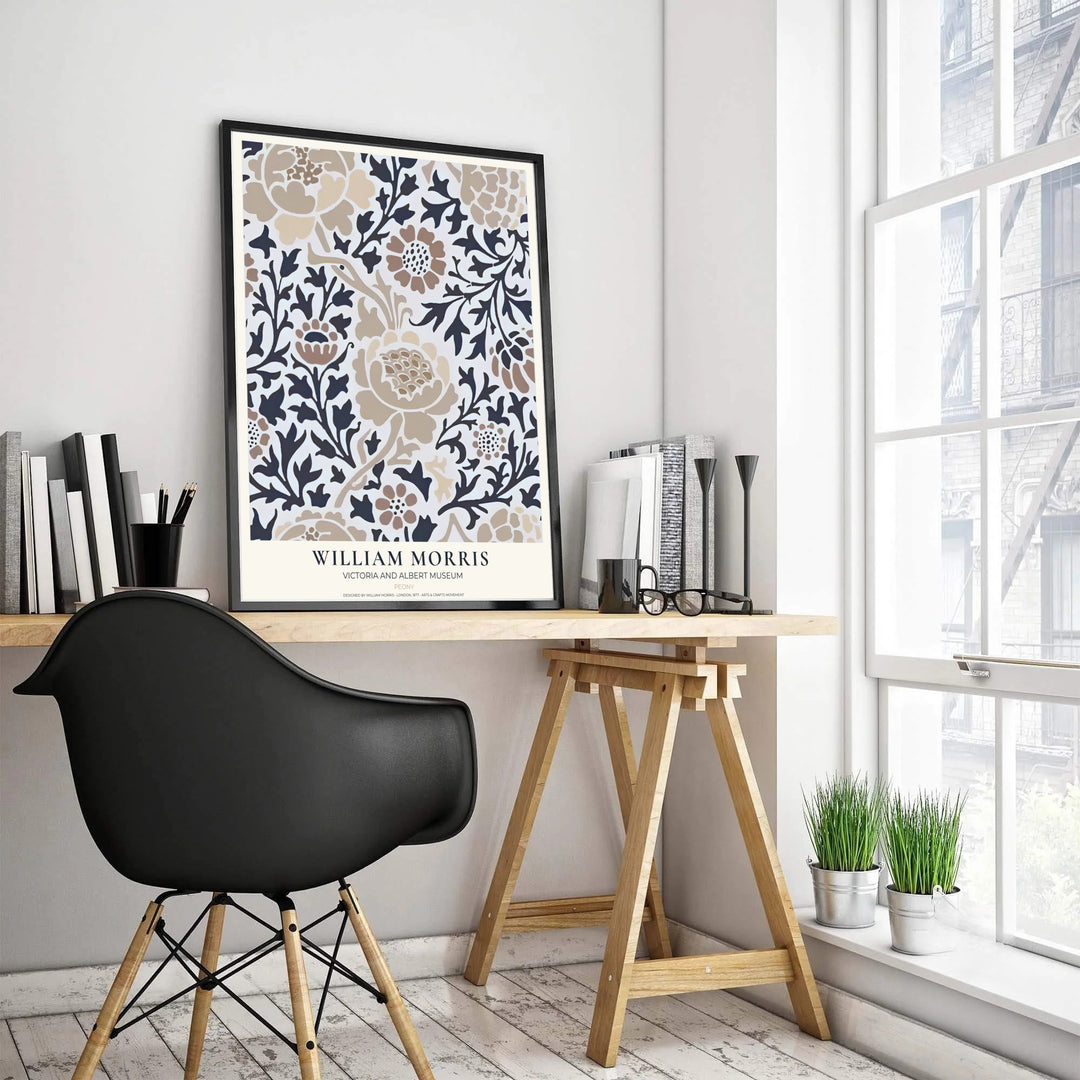 Classic Victorian floral patterns recreated on matte paper shine in this William Morris Peony poster. MapYourDreams presents professional framed, unframed, and canvas options available to suit your frame style.