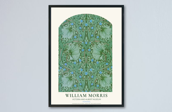 Soothing green and soft blue colors lend a peaceful feel to this William Morris Pimpernel layout. Browse archival framed, unframed, and canvas options available at MapYourDreams to build a vintage gallery wall display.