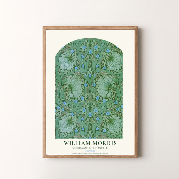 A tranquil sage and blue colorway transforms this classic 1876 William Morris Pimpernel design for home spaces. Explore fine framed, unframed, and canvas options available at MapYourDreams for lasting wall beauty.