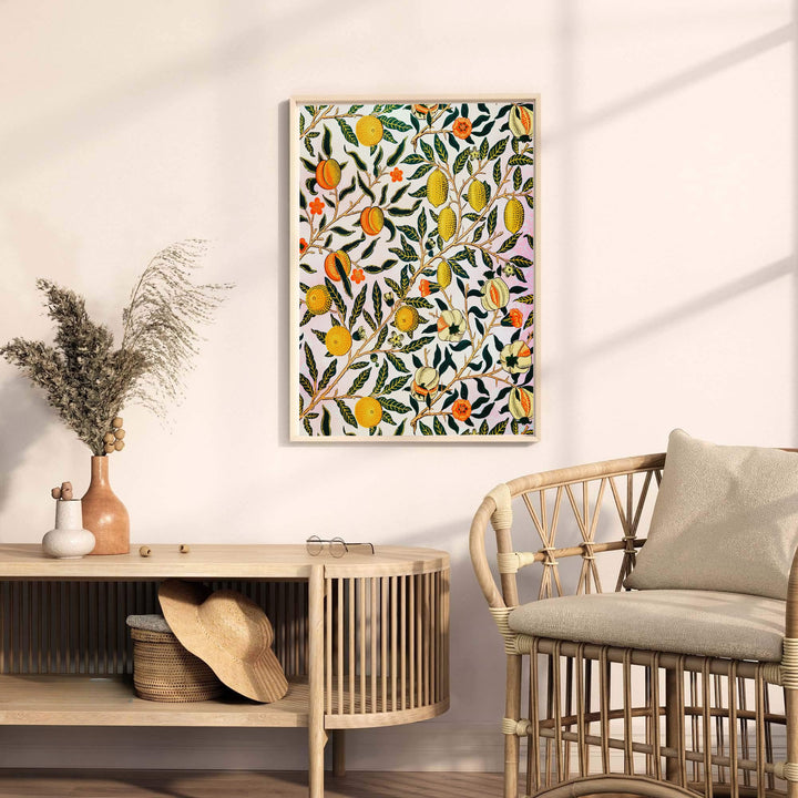 Historical 1864 fruit wallpaper graphics recreated on archival paper shine in this William Morris Pomegranate Fruit poster. MapYourDreams presents professional framed, unframed, and canvas options available for any room.