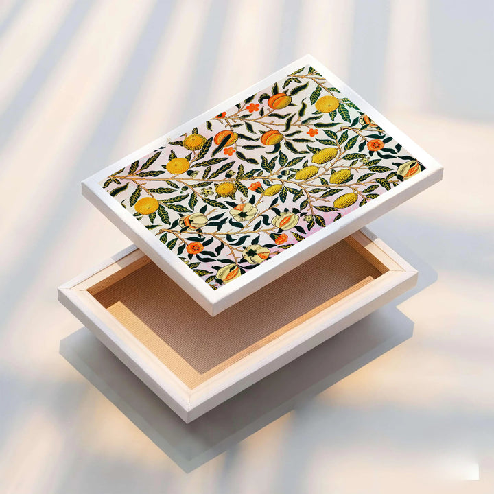 Warm orange tones meet dark green foliage in a sophisticated William Morris Pomegranate Fruit artwork print. MapYourDreams provides stylish framed, unframed, and canvas options available for designing lively living spaces.