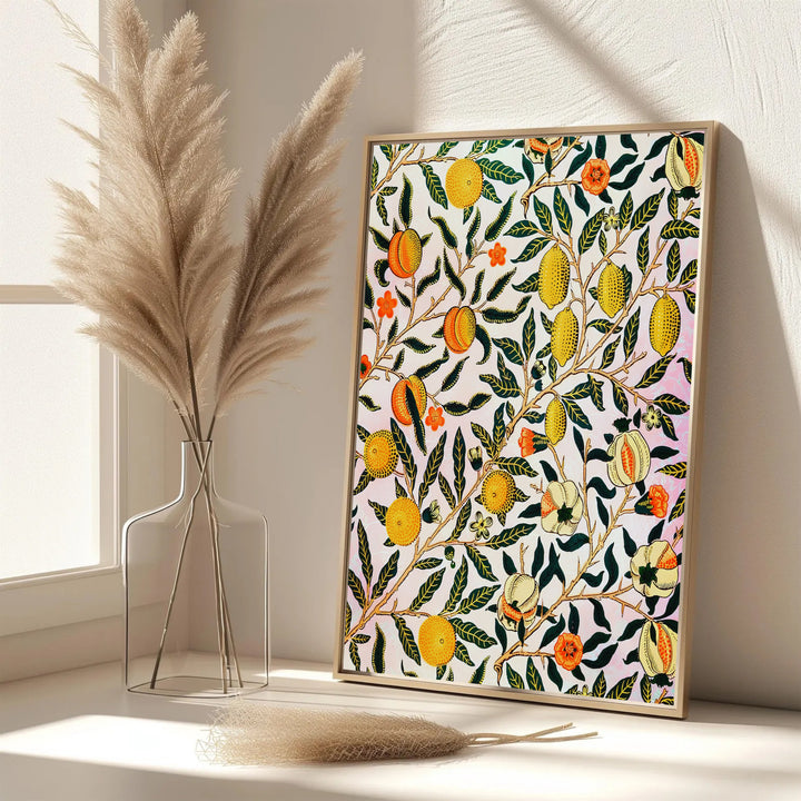 English textile heritage shines in this full-bleed orange and green William Morris Pomegranate Fruit illustration. Order custom framed, unframed, and canvas options available at MapYourDreams to establish a cozy wall accent.
