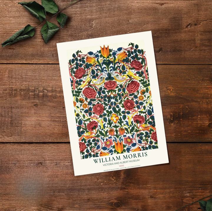 English Arts and Crafts heritage shines in this red and yellow William Morris Rose illustration. Order custom framed, unframed, and canvas options available at MapYourDreams to establish a serene home interior accent.