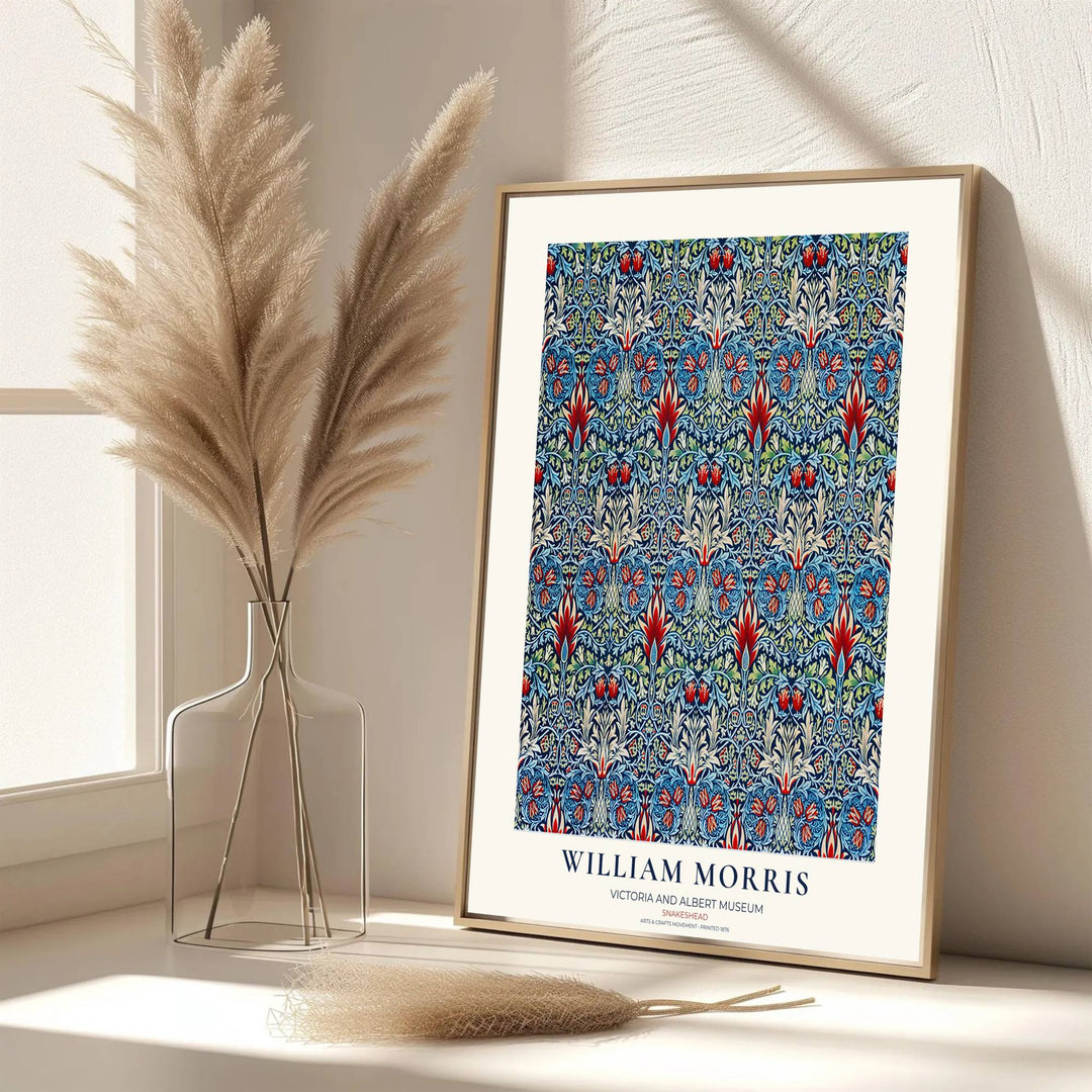 Swirling floral tendrils fill the inner composition in this vintage William Morris Snakeshead design for wall decor. MapYourDreams offers versatile framed, unframed, and canvas options available to refresh your home space.
