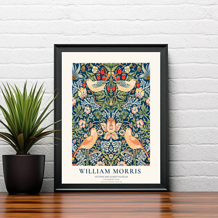 English heritage museum layout defining the famous William Morris Strawberry Thief thrush bird print. MapYourDreams offers fine art framed, unframed, and canvas options available to elevate breakfast nook wall decor.