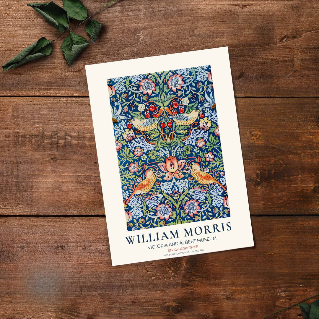 Swirling floral vines enclose thrush birds in this vintage William Morris Strawberry Thief design for wall decor. MapYourDreams offers versatile framed, unframed, and canvas options available to refresh your home space.