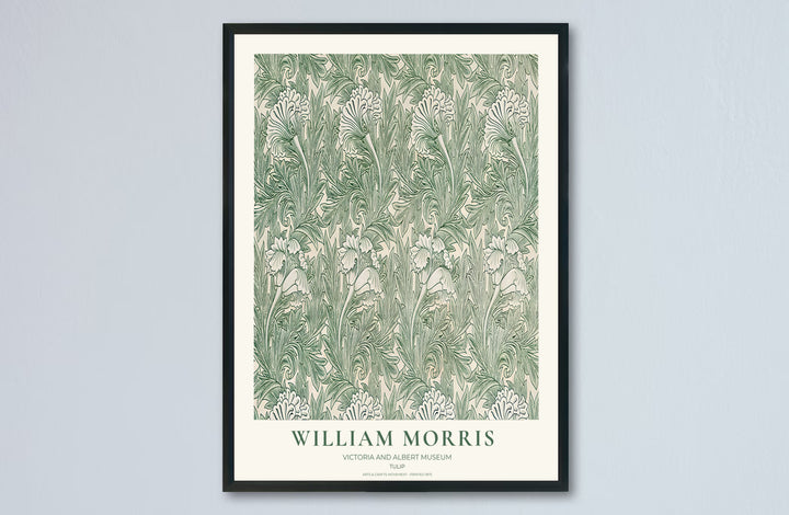 Soft sage and forest green colors lend a relaxing feel to this William Morris Tulip layout. Browse archival framed, unframed, and canvas options available at MapYourDreams to build a vintage gallery wall display.